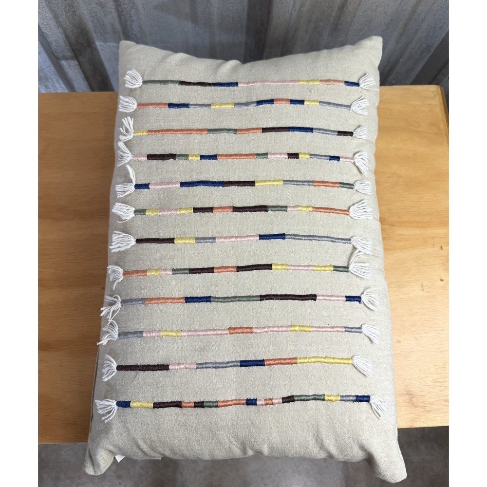 World Market Boho Colorful Embroidered Throw Pillow Multicolored 18x14